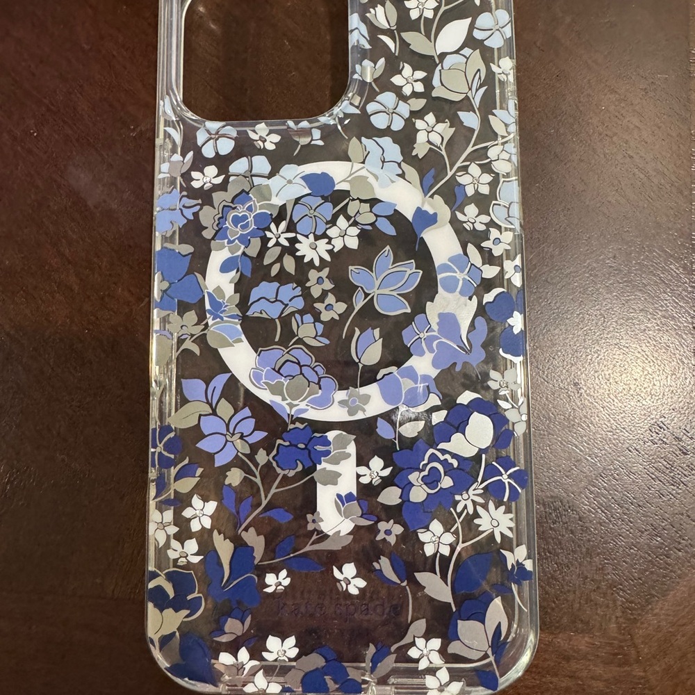 Kate Spade Clear iPhone 16 Pro Max Case with Blue Floral Design